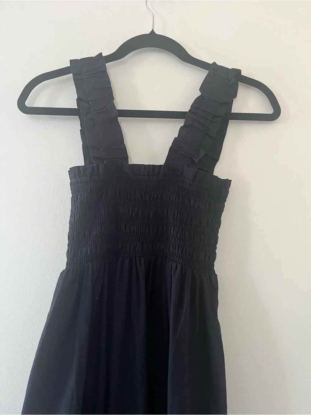 Abercrombie Black Cotton Smocked Maxi Dress XS Petite Coastal Euro Summer